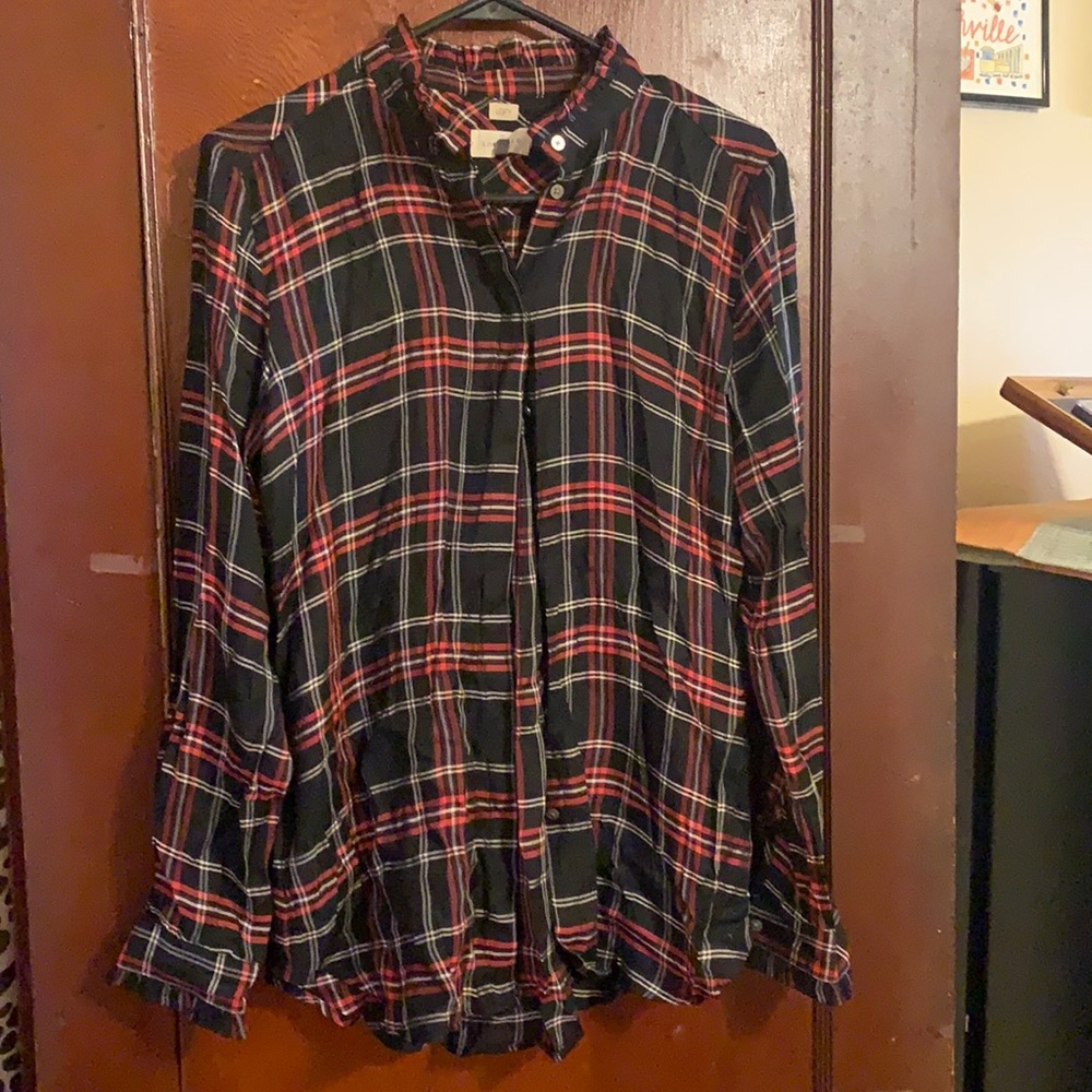 LOFT red and black button down